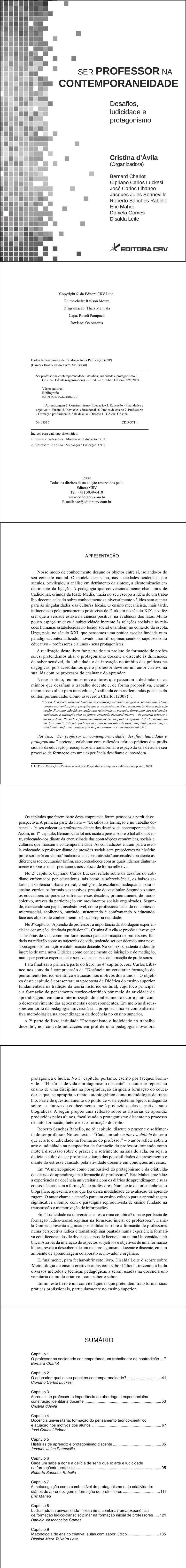 SER PROFESSOR NA CONTEMPORANEIDADE:<br>desafios, ludicidade e protagonismo<br> buscar a 2ª edição