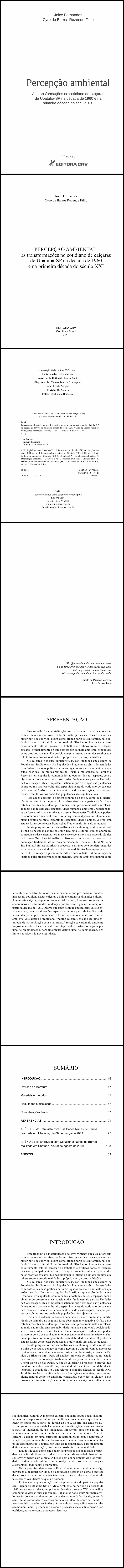 PERCEPÇÃO AMBIENTAL:<br>as transformações no cotidiano de caiçaras de Ubatuba-SP na década de 1960 e na primeira década do século XXI