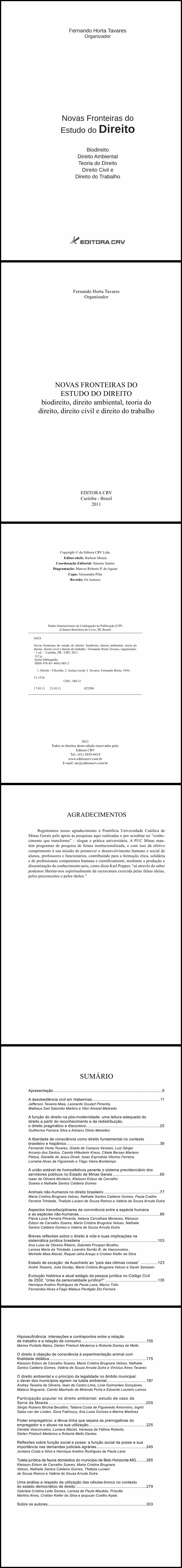 NOVAS FRONTEIRAS DO ESTUDO DO DIREITO:<br>biodireito, direito ambiental, teoria do direito, direito civil e direito do trabalho