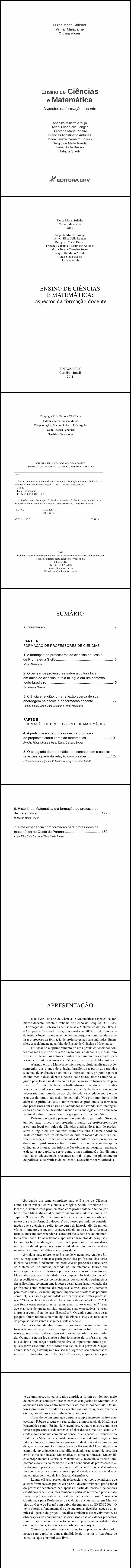 ENSINO DE CIÊNCIAS E MATEMÁTICA:<br>aspectos da formação docente