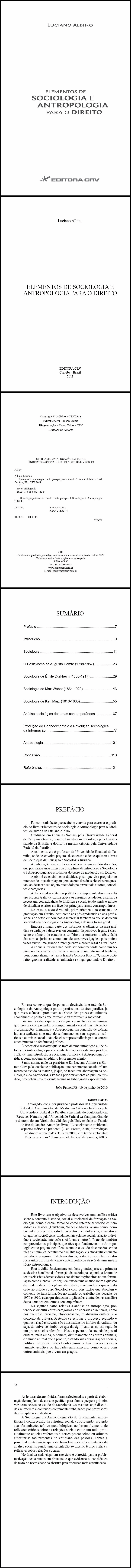 ELEMENTOS DE SOCIOLOGIA E ANTROPOLOGIA PARA O DIREITO