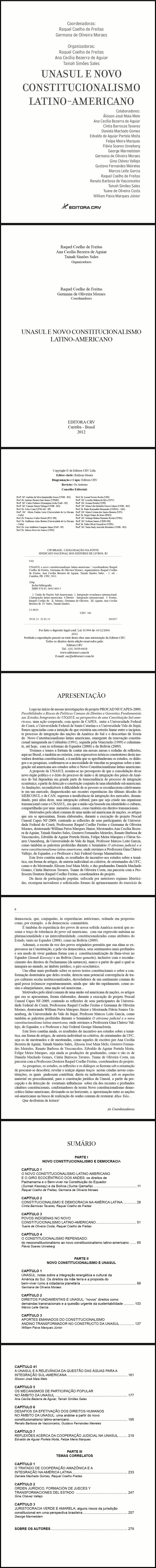 (LIVRO NÃO COMERCIALIZADO)<br>UNASUL E NOVO CONSTITUCIONALISMO LATINO-AMERICANO