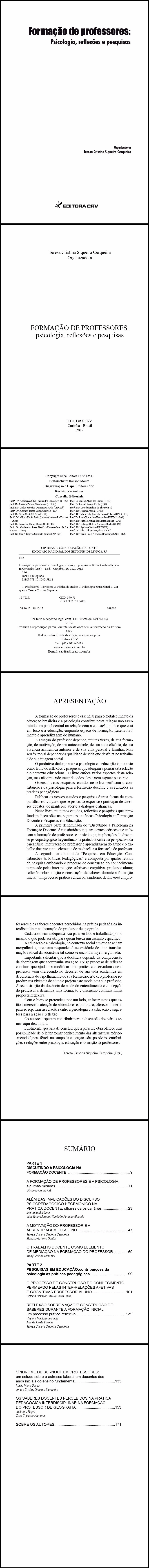 FORMAÇÃO DE PROFESSORES:<br>psicologia, reflexões e pesquisas