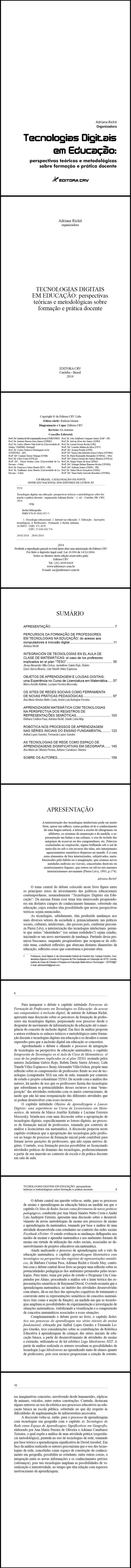 TECNOLOGIAS DIGITAIS EM EDUCAÇÃO:<br>perspectivas teóricas e metodológicas sobre formação e prática docente 