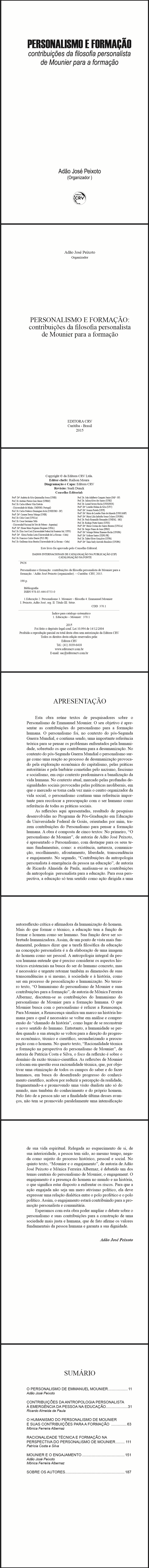 PERSONALISMO E FORMAÇÃO:<br>contribuições da filosofia personalista de Mounier para a formação