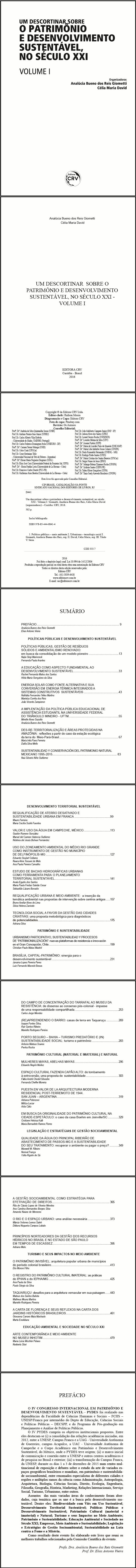 UM DESCORTINAR SOBRE O PATRIMÔNIO E DESENVOLVIMENTO SUSTENTÁVEL, NO SÉCULO XXI - VOLUME I