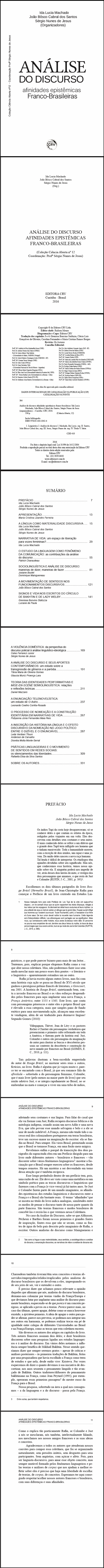 ANÁLISE DO DISCURSO AFINIDADES EPISTÊMICAS FRANCO-BRASILEIRAS<br>(Coleção Ciência Aberta nº 12 Coordenação:<br>Profº Sérgio Nunes de Jesus)