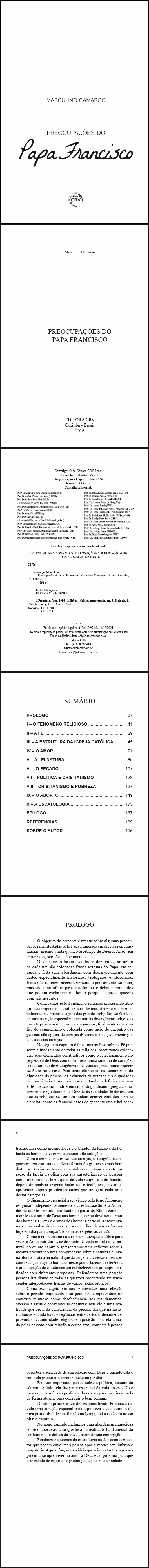 PREOCUPAÇÕES DO PAPA FRANCISCO