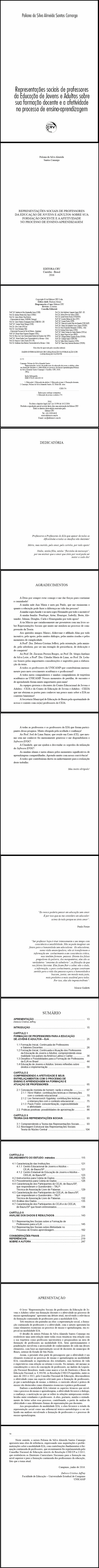 REPRESENTAÇÕES SOCIAIS DE PROFESSORES DA EDUCAÇÃO DE JOVENS E ADULTOS SOBRE SUA FORMAÇÃO DOCENTE E A AFETIVIDADE NO PROCESSO DE ENSINO-APRENDIZAGEM