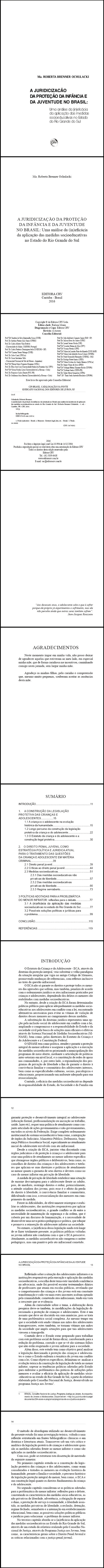 A JURIDICIZAÇÃO DA PROTEÇÃO DA INFÂNCIA E DA JUVENTUDE NO BRASIL:<br>uma análise da (in)eficácia da aplicação das medidas socioeducativas no estado do Rio Grande do Sul 