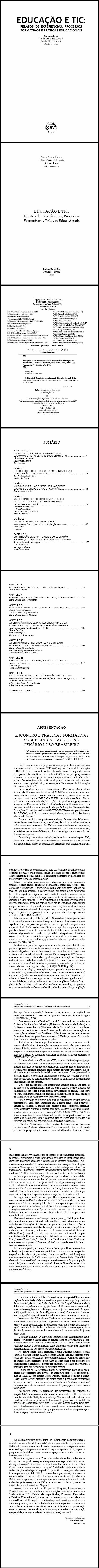 EDUCAÇÃO E TIC:<br>relatos de experiências, processos formativos e práticas educacionais