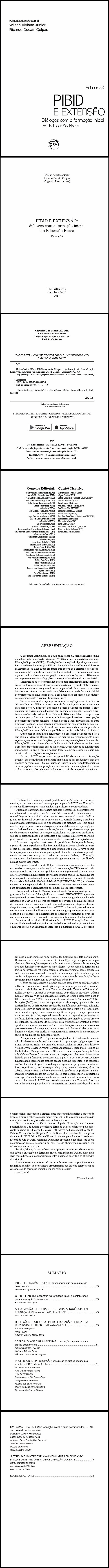 PIBID E EXTENSÃO:<br> diálogos com a formação inicial em educação física<br> Volume 23