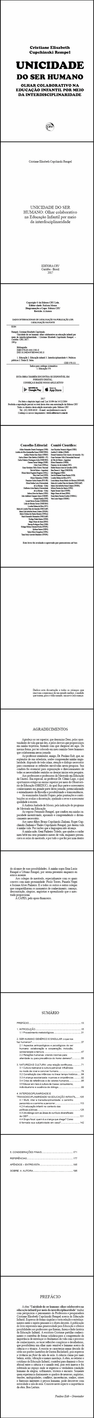 UNICIDADE DO SER HUMANO:<br> olhar colaborativo na educação infantil por meio da interdisciplinaridade