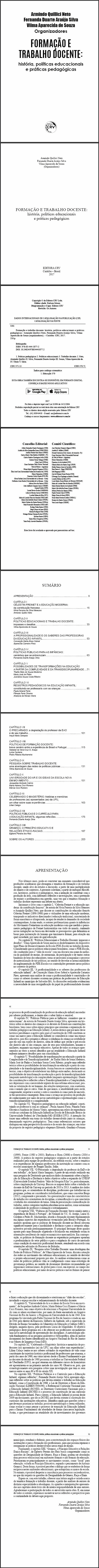 FORMAÇÃO E TRABALHO DOCENTE:<br> história, políticas educacionais e práticas pedagógicas