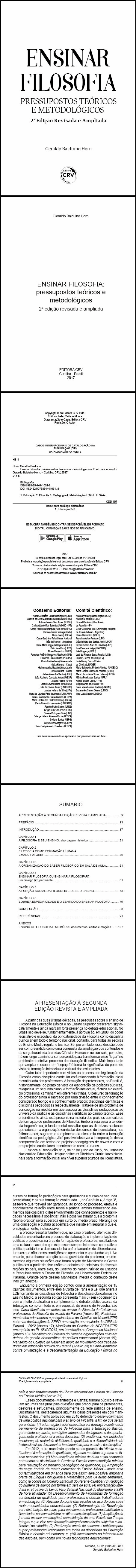 ENSINAR FILOSOFIA:<br> pressupostos teóricos e metodológicos – 2. ed. rev. e ampl.