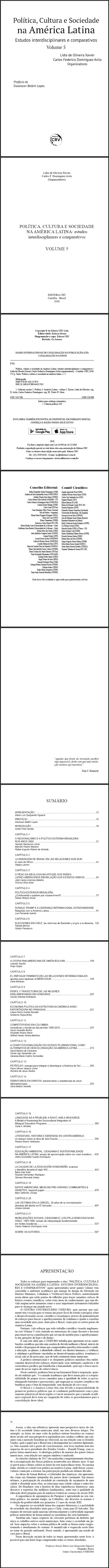 POLÍTICA, CULTURA E SOCIEDADE NA AMÉRICA LATINA: <br>estudos interdisciplinares e comparativos - <br>VOLUME 5