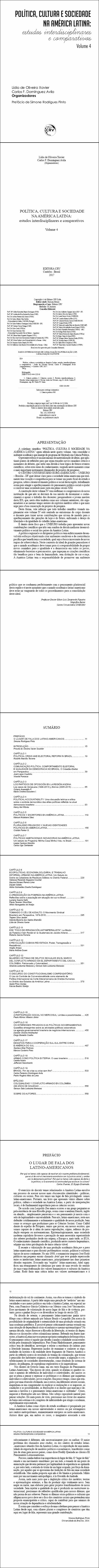 POLÍTICA, CULTURA E SOCIEDADE NA AMÉRICA LATINA:<br>estudos interdisciplinares e comparativos<br>Volume 4