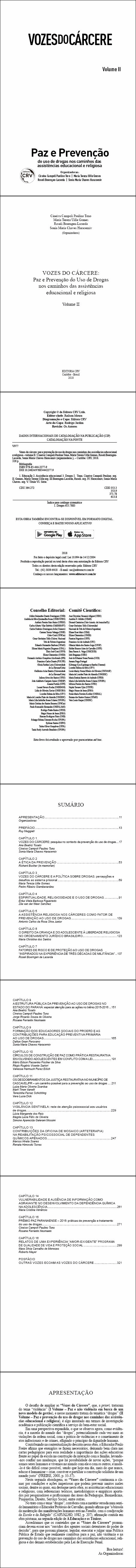 VOZES DO CÁRCERE:<br>paz e prevenção do uso de drogas nos caminhos das assistências educacional e religiosa<br>Volume II