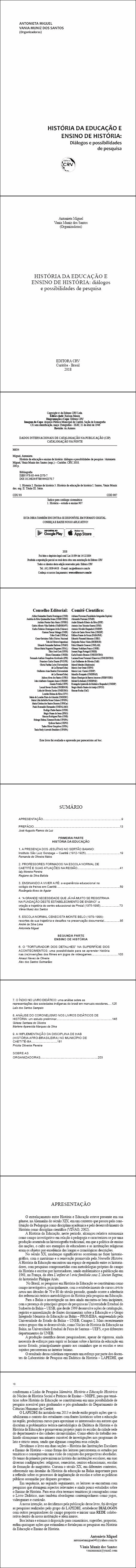 HISTÓRIA DA EDUCAÇÃO E ENSINO DE HISTÓRIA:<br>diálogos e possibilidades de pesquisa