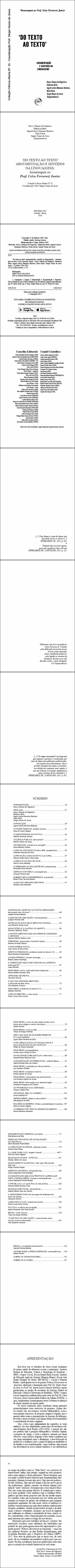 ‘DO TEXTO AO TEXTO’ ARGUMENTAÇÃO E SENTIDOS NA LÍNGUA(GEM): <br>homenagem ao Prof. Celso Ferrarezi Junior <br>Coleção Ciência Aberta Nº 15 