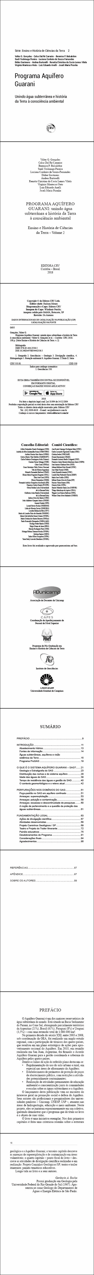 PROGRAMA AQUÍFERO GUARANI: <br>unindo água subterrânea e história da Terra à consciência ambiental <br>Ensino e História de Ciências da Terra – Volume 2