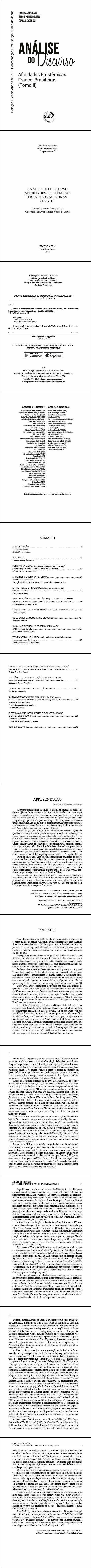 ANÁLISE DO DISCURSO AFINIDADES EPISTÊMICAS FRANCO-BRASILEIRAS (Tomo II) <br>Coleção Ciência Aberta Nº 16 