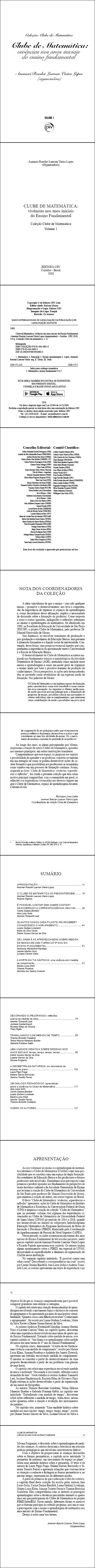 CLUBE DE MATEMÁTICA:<br>vivências nos anos iniciais do ensino fundamental<br>Coleção Clube de Matemática<br>Volume 1