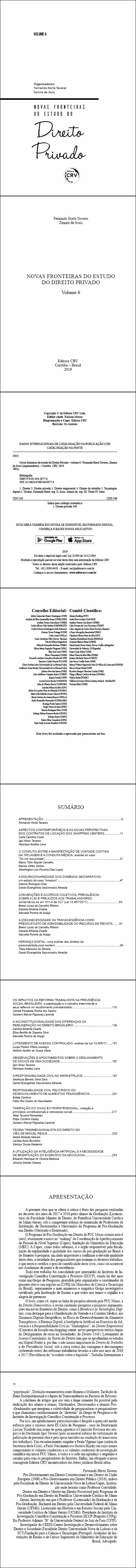 NOVAS FRONTEIRAS DO ESTUDO DO DIREITO PRIVADO - Volume 6