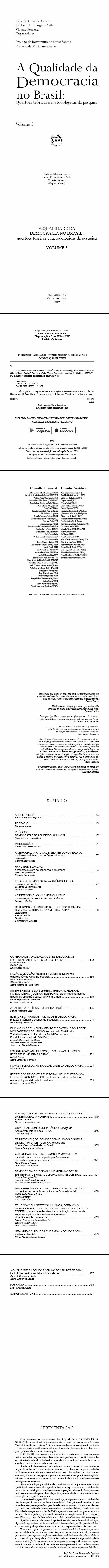 A QUALIDADE DA DEMOCRACIA NO BRASIL: <br>questões teóricas e metodológicas da pesquisa <br> VOLUME 3