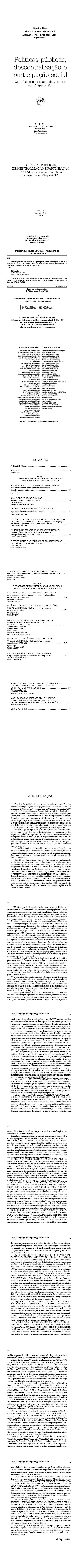 POLÍTICAS PÚBLICAS, DESCENTRALIZAÇÃO E PARTICIPAÇÃO SOCIAL:<br>contribuições ao estudo da trajetória em Chapecó (SC)