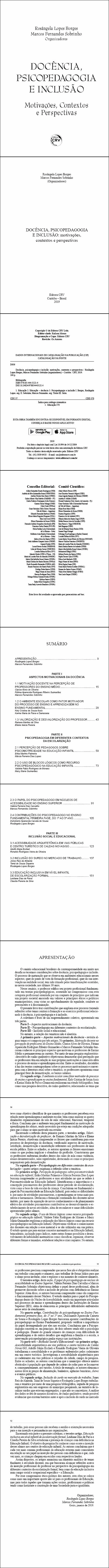 DOCÊNCIA, PSICOPEDAGOGIA E INCLUSÃO:<br> motivações, contextos e perspectivas