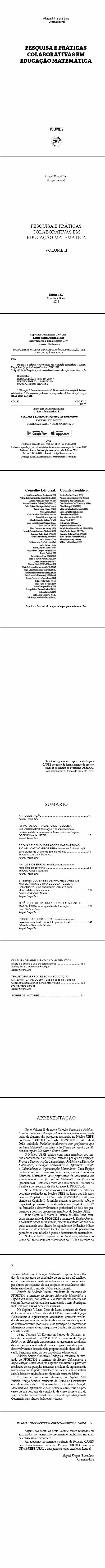 PESQUISA E PRÁTICAS COLABORATIVAS EM EDUCAÇÃO MATEMÁTICA<BR> VOLUME II