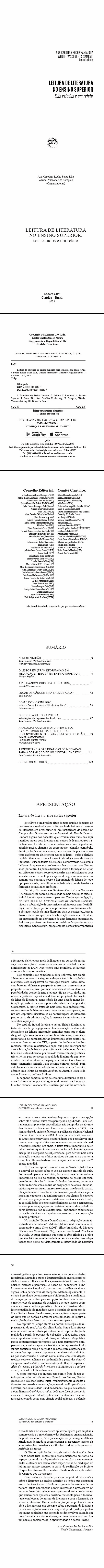 LEITURA DE LITERATURA NO ENSINO SUPERIOR:<br>seis estudos e um relato