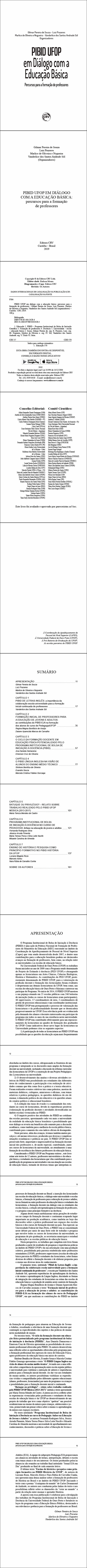 PIBID UFOP EM DIÁLOGO COM A EDUCAÇÃO BÁSICA:  <br>percursos para a formação de professores