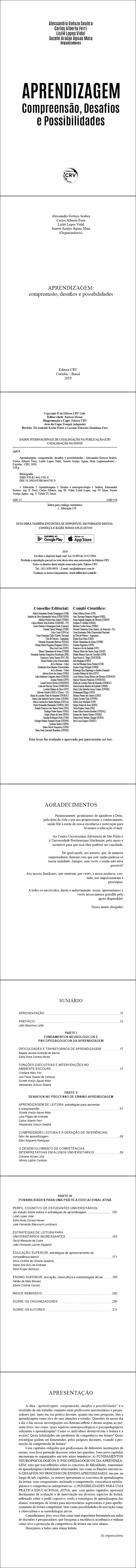 APRENDIZAGEM:<br>compreensão, desafios e possibilidades<br> <a href=https://editoracrv.com.br/produtos/detalhes/34891-CRV>VER 2ª EDIÇÃO</a>