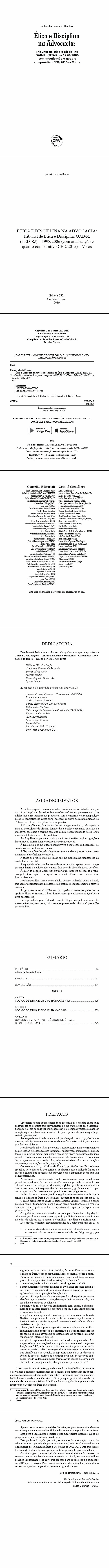 ÉTICA E DISCIPLINA NA ADVOCACIA: <br>Tribunal de Ética e Disciplina OAB/RJ (TED-RJ) – 1998/2006 (com atualização e quadro comparativo CED/2015) – Votos