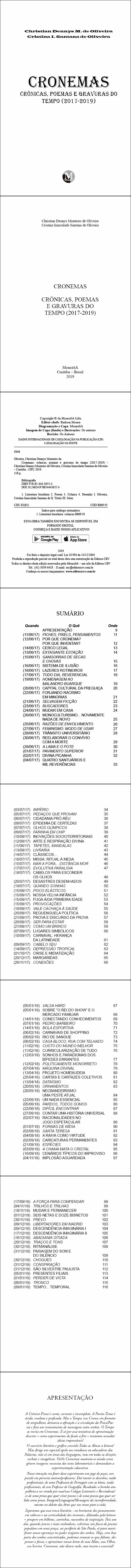 CRONEMAS <br>CRÔNICAS, POEMAS E GRAVURAS DO TEMPO (2017-2019)