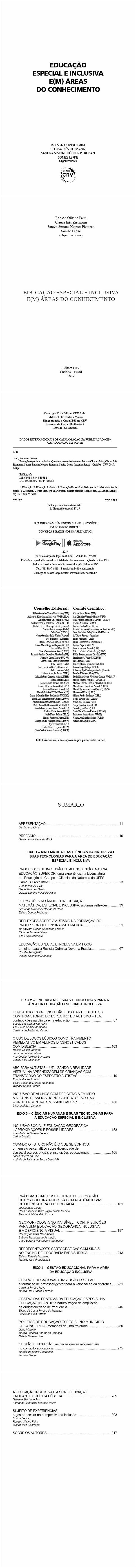 EDUCAÇÃO ESPECIAL E INCLUSIVA E(M) ÁREAS DO CONHECIMENTO