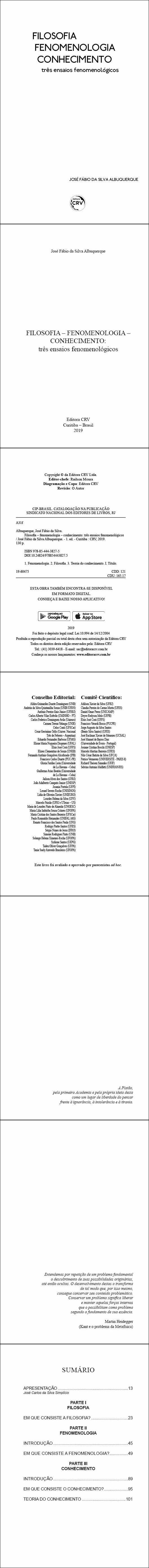 FILOSOFIA – FENOMENOLOGIA – CONHECIMENTO: <br>três ensaios fenomenológicos