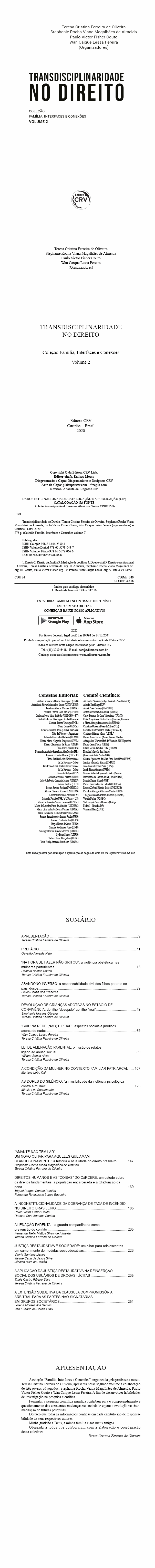 TRANSDISCIPLINARIDADE NO DIREITO:<br> Coleção Família, Interfaces e Conexões - Volume 2