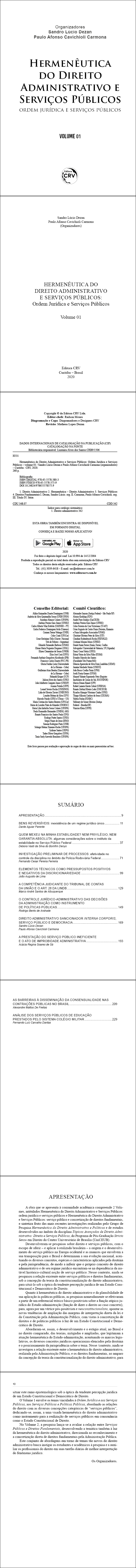 HERMENÊUTICA DO DIREITO ADMINISTRATIVO E SERVIÇOS PÚBLICOS: <br>Ordem Jurídica e Serviços Públicos <br> Volume 01