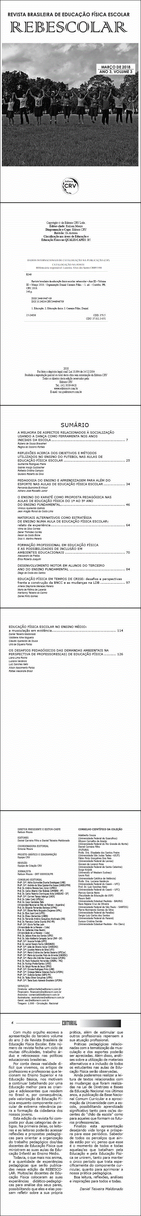 ANO III – VOLUME III – MARÇO 2018<br>REVISTA BRASILEIRA DE EDUCAÇÃO FÍSICA ESCOLAR - REBESCOLAR