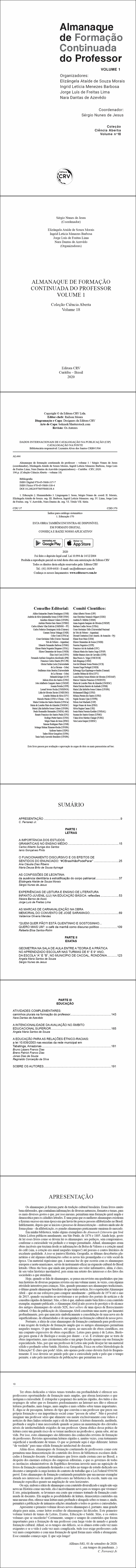 ALMANAQUE DE FORMAÇÃO CONTINUADA DO PROFESSOR VOLUME 1 <br> Coleção Ciência Aberta - Volume 18