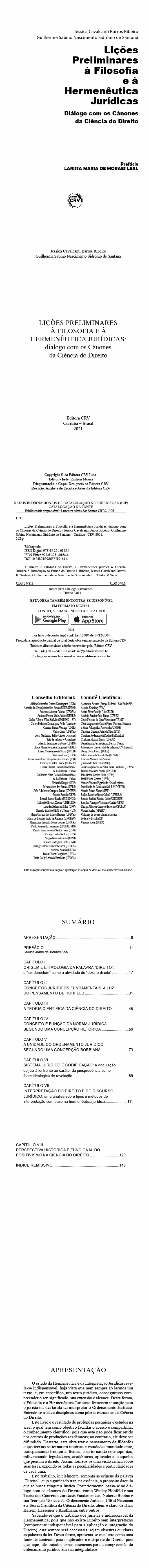 LIÇÕES PRELIMINARES À FILOSOFIA E À HERMENÊUTICA JURÍDICAS: <br>diálogo com os Cânones da Ciência do Direito