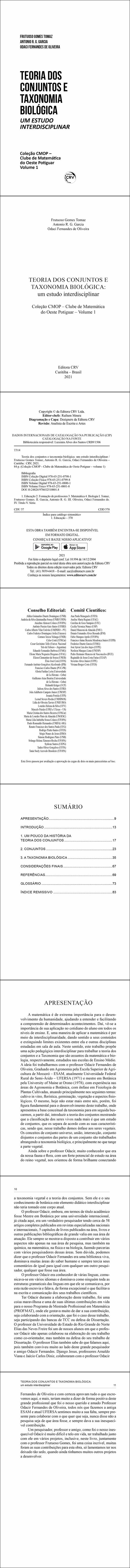 TEORIA DOS CONJUNTOS E TAXONOMIA BIOLÓGICA:<br> um estudo interdisciplinar <br><br>Coleção CMOP – Clube de Matemática do Oeste Potiguar – Volume 1