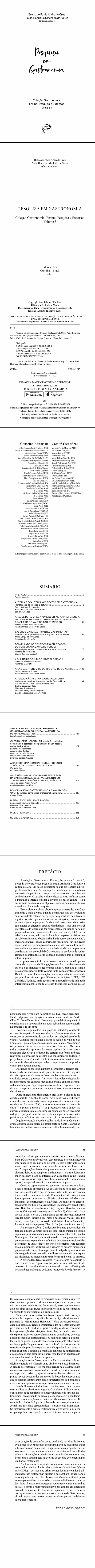 PESQUISA EM GASTRONOMIA<br> Coleção Gastronomia: <br>Ensino, Pesquisa e Extensão Volume 3
