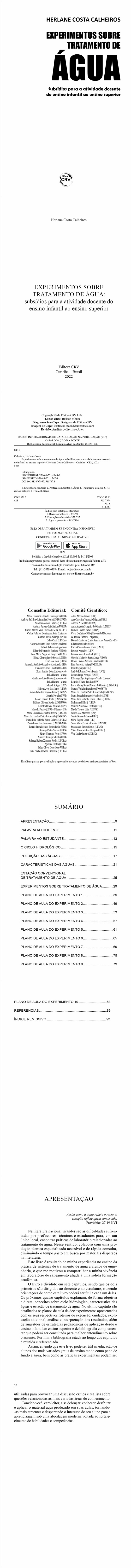 EXPERIMENTOS SOBRE TRATAMENTO DE ÁGUA: <br>subsídios para a atividade docente do ensino infantil ao ensino superior