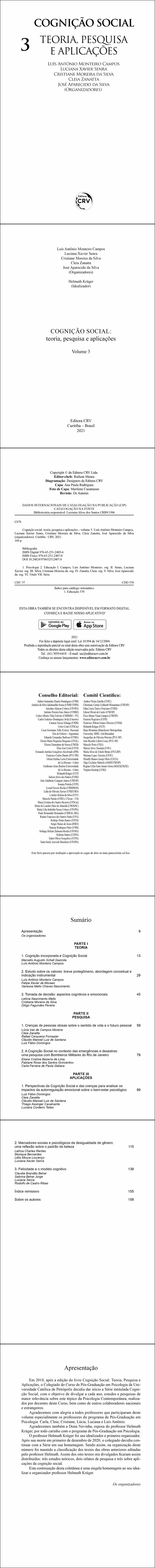COGNIÇÃO SOCIAL: <br>teoria, pesquisa e aplicações<br> Volume 3