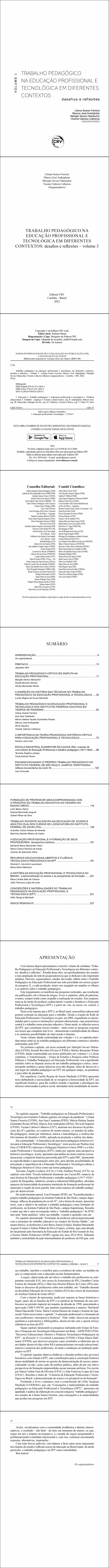 TRABALHO PEDAGÓGICO NA EDUCAÇÃO PROFISSIONAL E TECNOLÓGICA EM DIFERENTES CONTEXTOS:<br>desafios e reflexões – volume 3