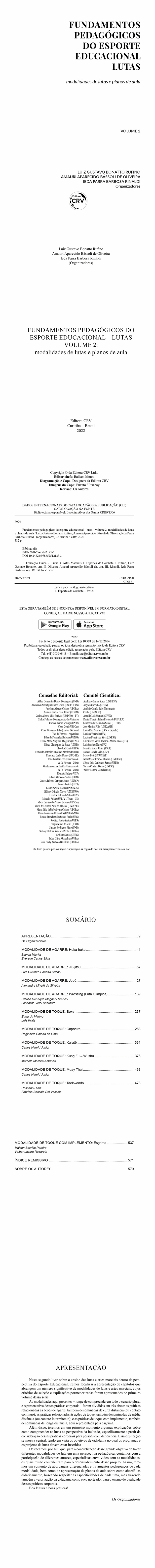 FUNDAMENTOS PEDAGÓGICOS DO ESPORTE EDUCACIONAL – LUTAS VOLUME 2:<br> modalidades de lutas e planos de aula